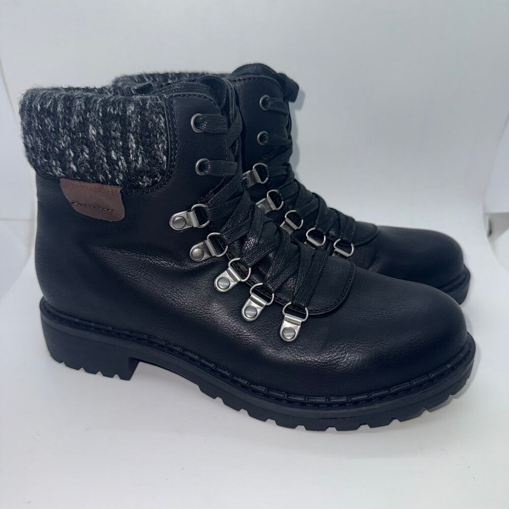 Patrizia Clarris Combat Ankle Boots Women's Size US 7 Black Lace-Up Knit Collar